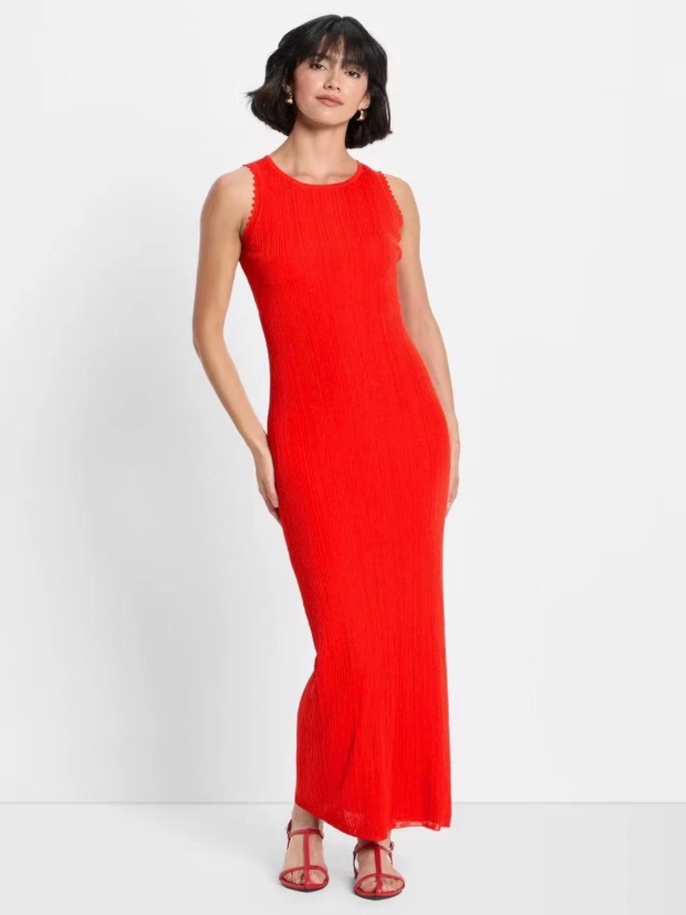 Red Orange Ribbed Maxi Dress - Women Future Collective 2X new with tags